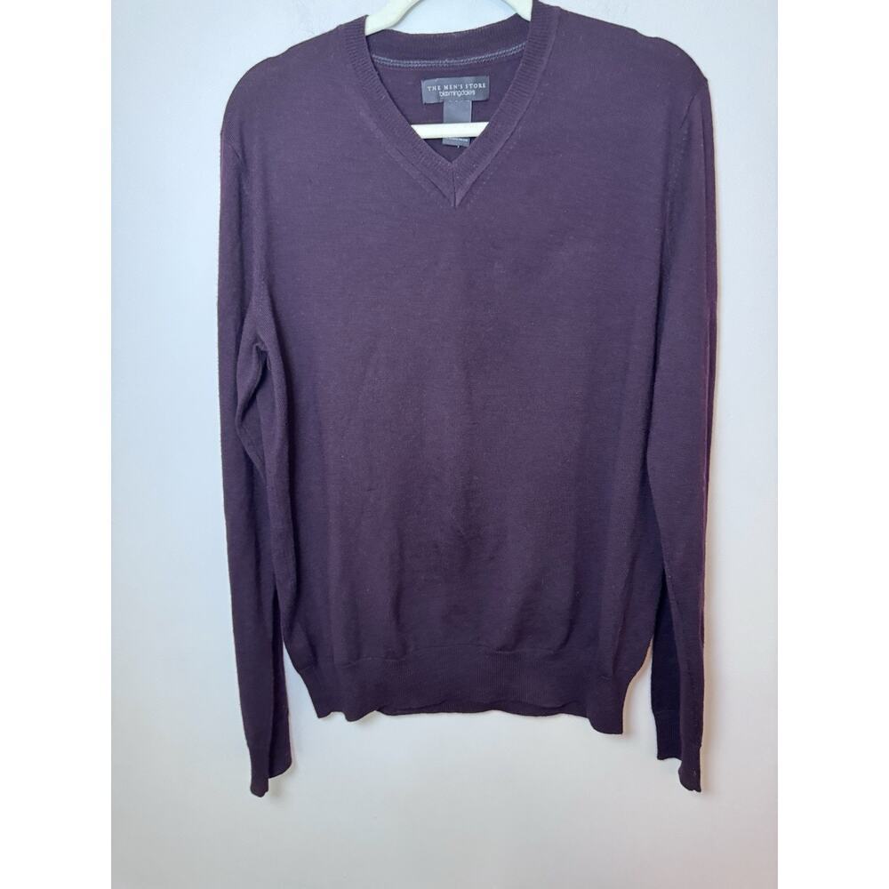 Bloomingdales Men's 100% Merino Wool V Neck Sweater Dark Purple Sz M NWT READ